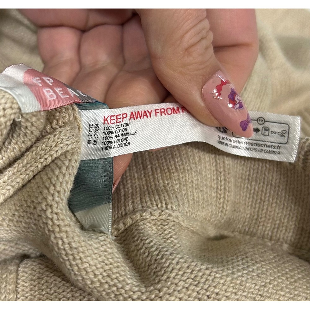 Free People FP Beach Oatmeal Beige 100% Cotton Knit Wide Leg Lounge Pants XS - Picture 2 of 8